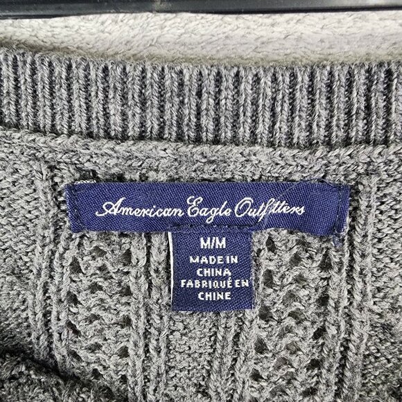 Womens Gray American Eagle Outfitters Knit Sweater Round Neck 3/4 Sleeve Size M - Picture 6 of 11